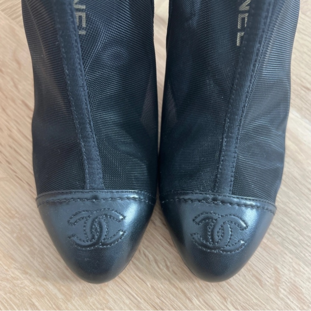 CHANEL Black Mesh Heeled Boots - Picture 3 of 7
